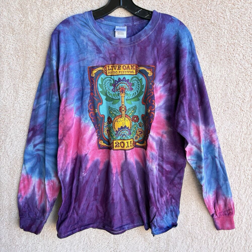 Live Oak Music Festival 2015 KCBX Radio Tie Dye Shirt Tee Adult Sz L Folk Blues